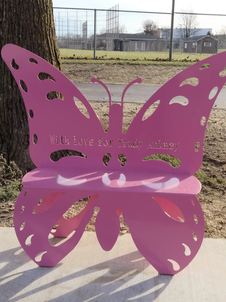 Pink butterfly memorial bench