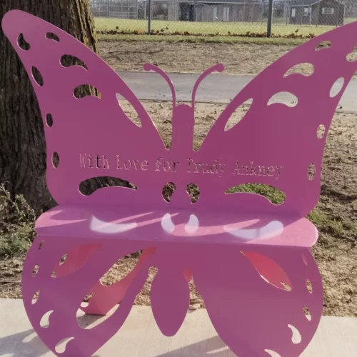 Pink butterfly memorial bench